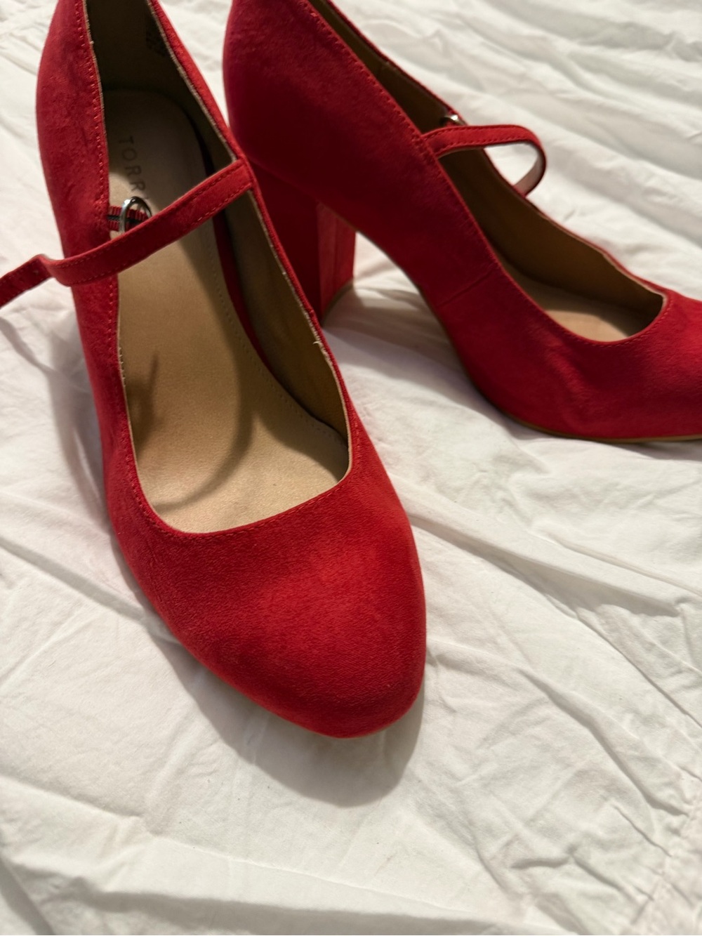Topshop Red Suede Mary Jane Block Heels